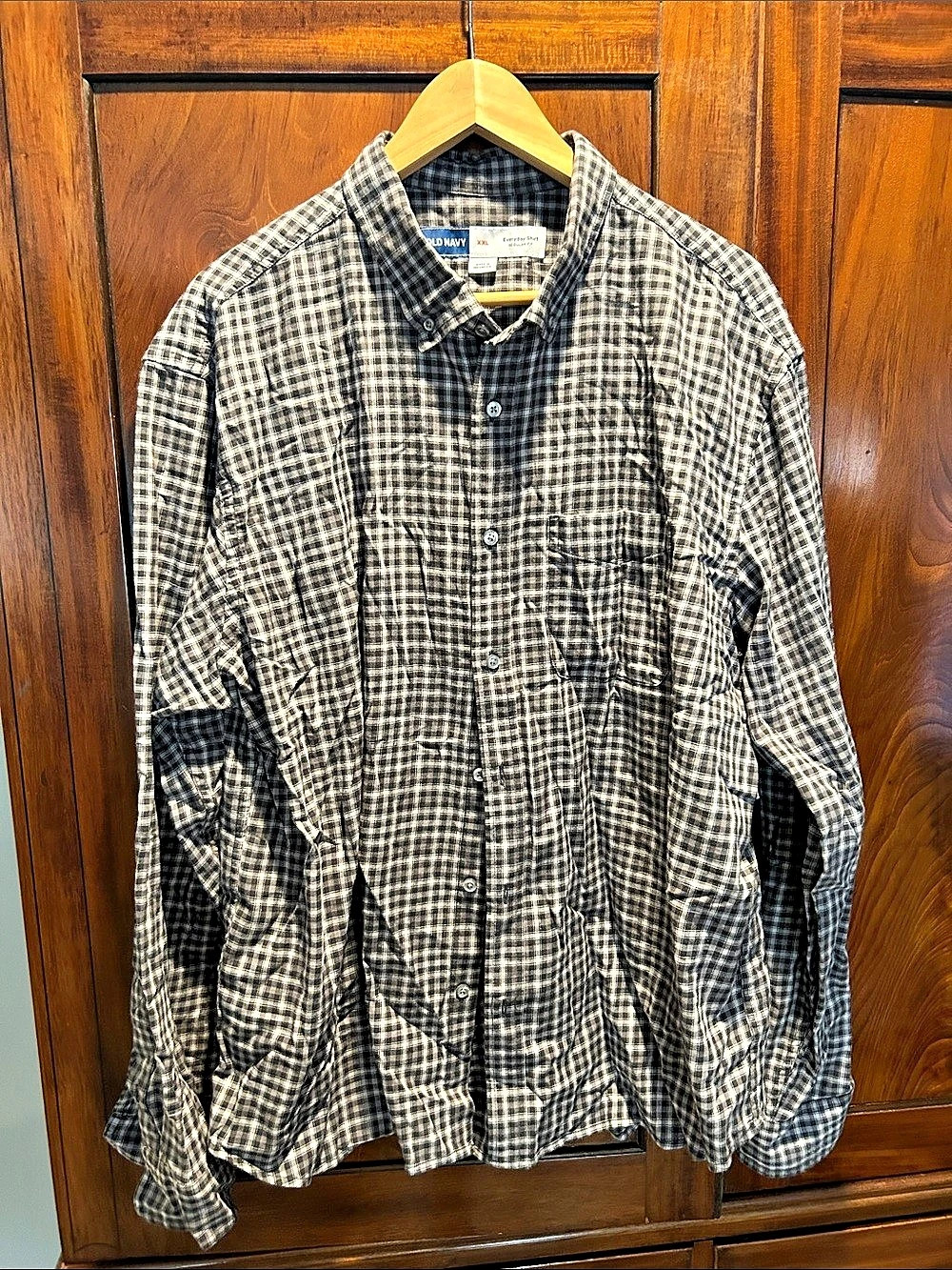 Old Navy Everyday Shirt Regular Fit Plaid Black & White XXL